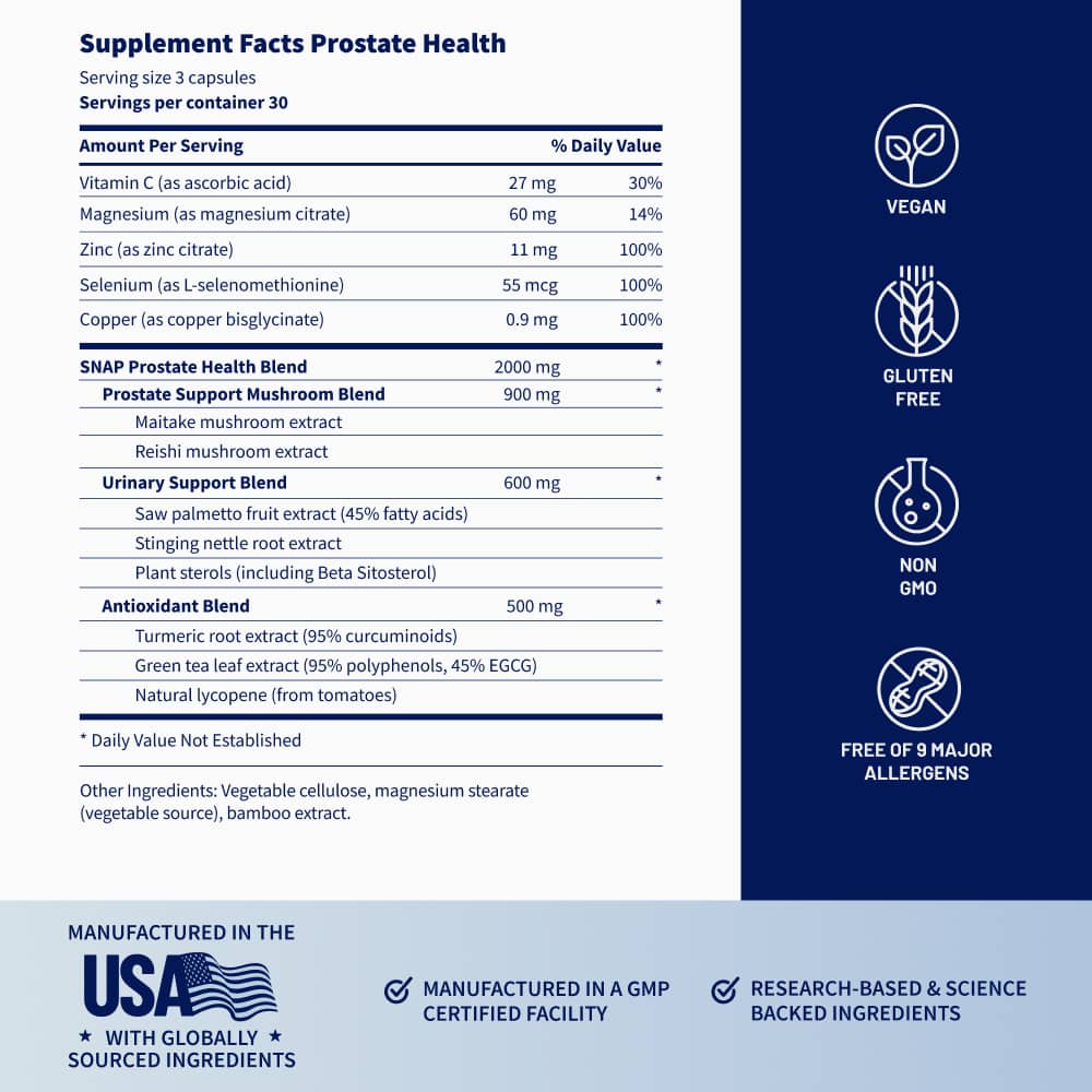 Snap Supplements Prostate HealthSupplement with Nettle Root & Saw Palmettofor Men, DHT Blocker - Helps Support MaleUrinary Tract and Prostate for Mens Health, 90Vegetarian Capsules (30-Day Supply)