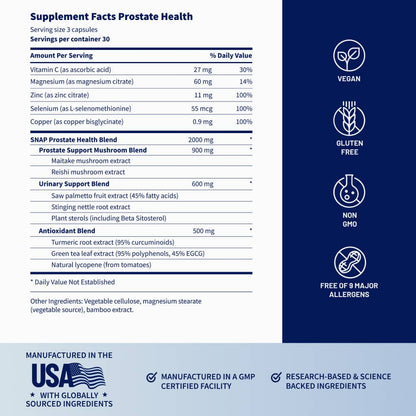 Snap Supplements Prostate HealthSupplement with Nettle Root & Saw Palmettofor Men, DHT Blocker - Helps Support MaleUrinary Tract and Prostate for Mens Health, 90Vegetarian Capsules (30-Day Supply)