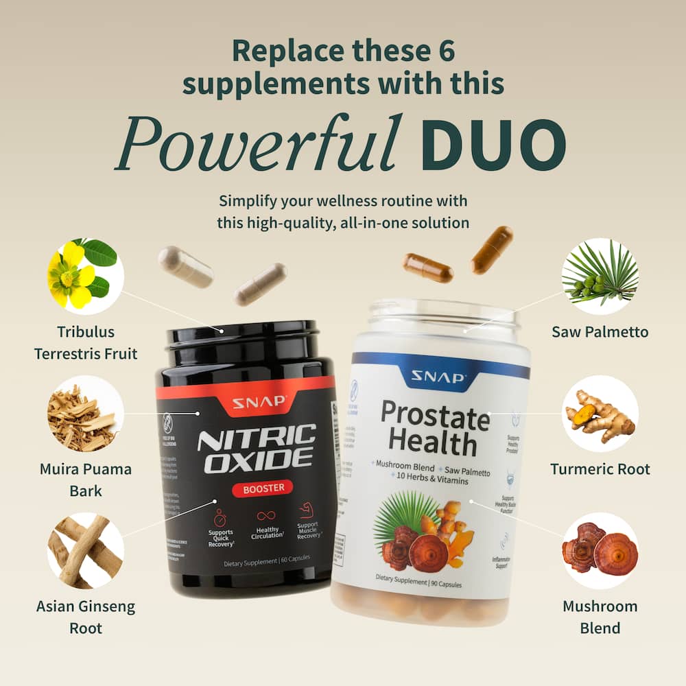 Snap Supplements Prostate HealthSupplements for Men + Nitric Oxide BoosterBundle - DHT Blocker, Saw Palmetto, StingingNettle, L-Arginine & L-Citrulline, 90 CapsulesEach