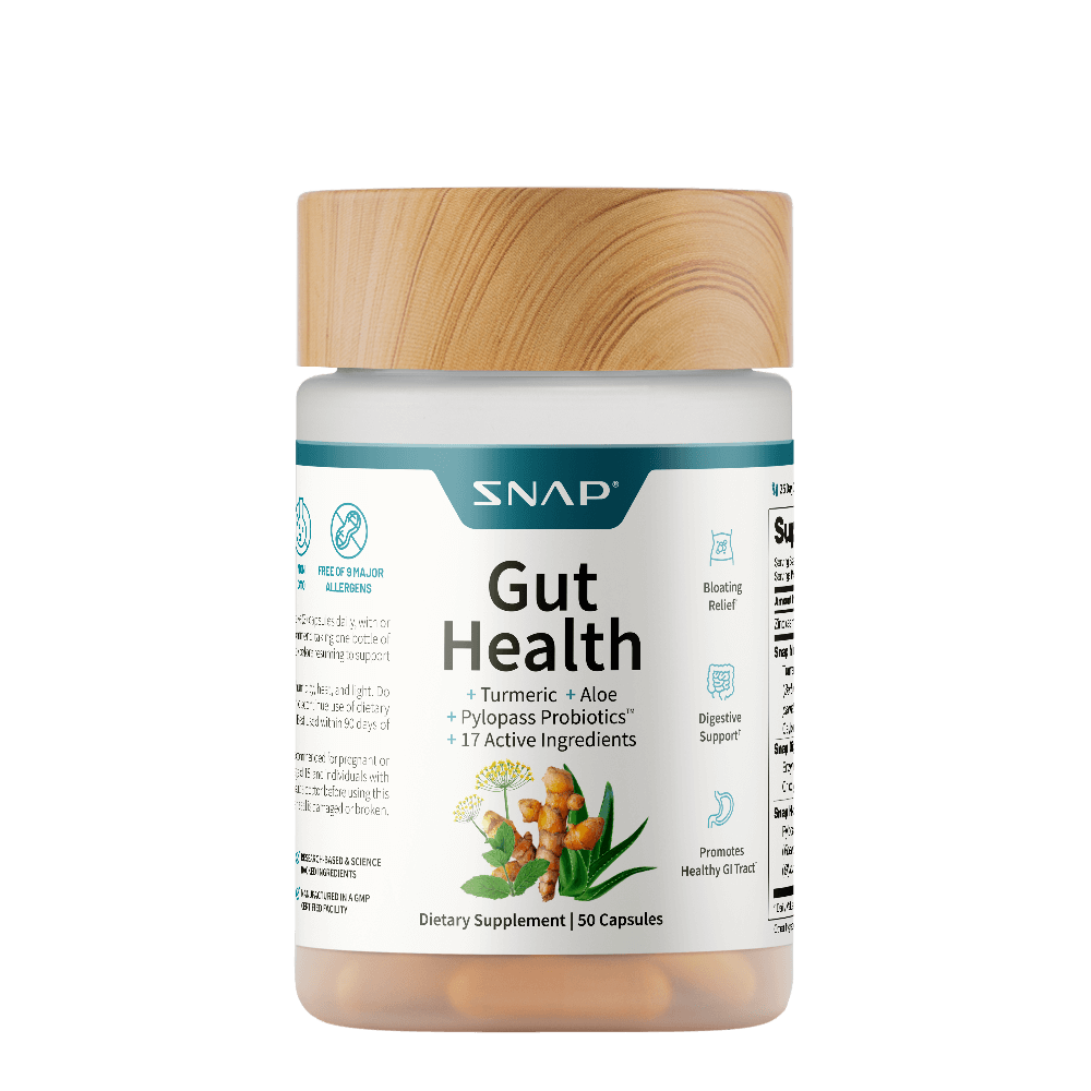 Snap Supplements Gut Health Lipase Supplement with Probiotics for Women & Men, Digestive Enzymes & Prebiotics - Turmeric, Aloe, Pylopass & Zinc, 50 Vegetarian Capsules