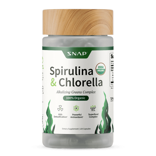 Snap Supplements Organic Spirulina andChlorella - Protein Rich Blue Green AlgaeSuperfood Supplement for Energy andImmune Support, 120 Vegetarian Capsules (30Servings, 1 Month Supply)