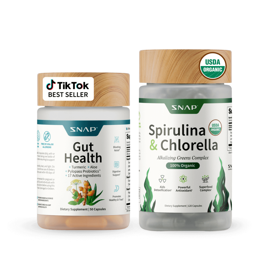 Snap Supplements Gut Health LipaseSupplement & Organic Spirulina ChlorellaBundle-Probiotic + Greens-SupportsDigestion, Detox, Energy & Immune Health, 50+ 120 Vegetarian Capsules (1 Month Supply)