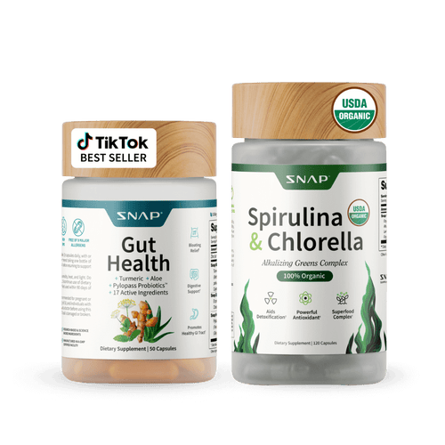 Snap Supplements Gut Health LipaseSupplement & Organic Spirulina ChlorellaBundle-Probiotic + Greens-SupportsDigestion, Detox, Energy & Immune Health, 50+ 120 Vegetarian Capsules (1 Month Supply)