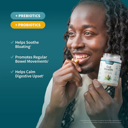 Snap Supplements Gut Health Lipase Supplement with Probiotics for Women & Men, Digestive Enzymes & Prebiotics - Turmeric, Aloe, Pylopass & Zinc, 50 Vegetarian Capsules