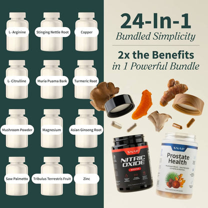 Snap Supplements Prostate HealthSupplements for Men + Nitric Oxide BoosterBundle - DHT Blocker, Saw Palmetto, StingingNettle, L-Arginine & L-Citrulline, 90 CapsulesEach