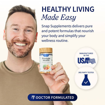 Snap Supplements Prostate HealthSupplement with Nettle Root & Saw Palmettofor Men, DHT Blocker - Helps Support MaleUrinary Tract and Prostate for Mens Health, 90Vegetarian Capsules (30-Day Supply)